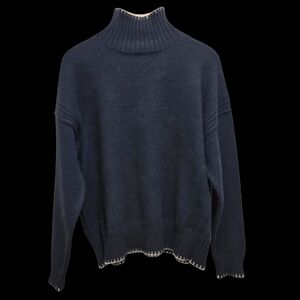 Max Studio Mockneck Turtleneck Sweater Black off white trim size M